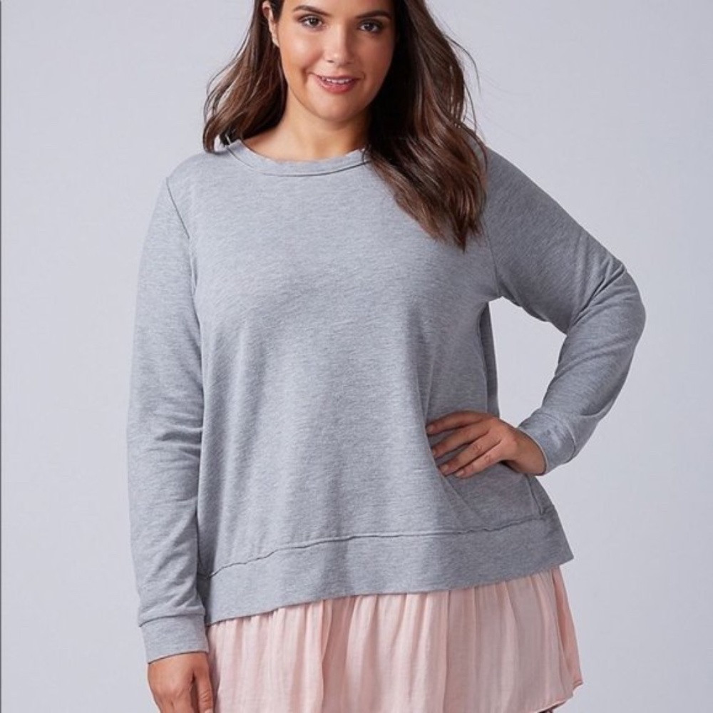 Lane Bryant Gray Sweater Pink Back/Bottom Ruffle